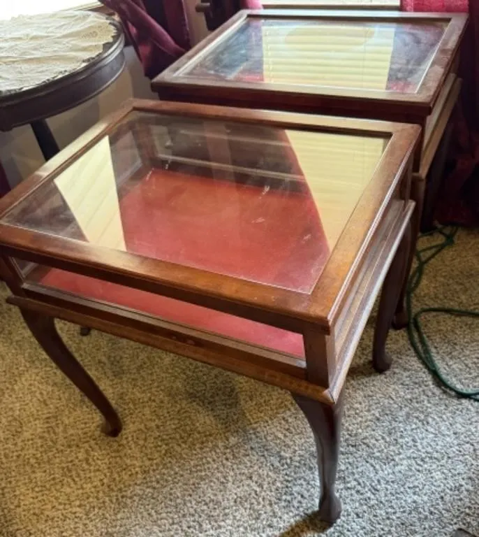 2 Lift Glass Door Curio Display Cabinet Tables