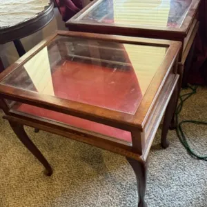 2 Lift Glass Door Curio Display Cabinet Tables