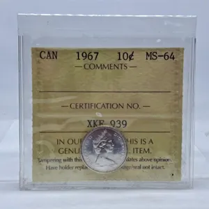 ICCS Graded Mint State 1967 Canada Dime