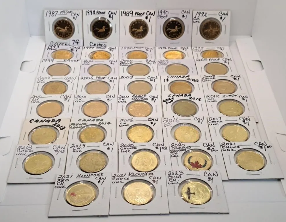 Thirty Eight Canada One Dollar Coins. Various