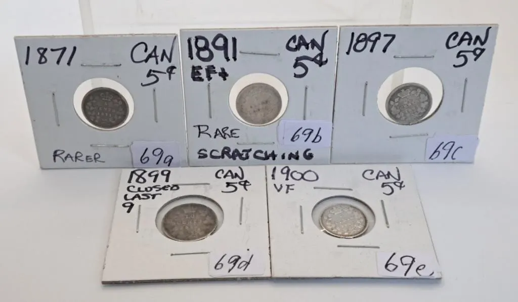 1871, 1891, 1897, 1899 and 1900 Canada Nickels