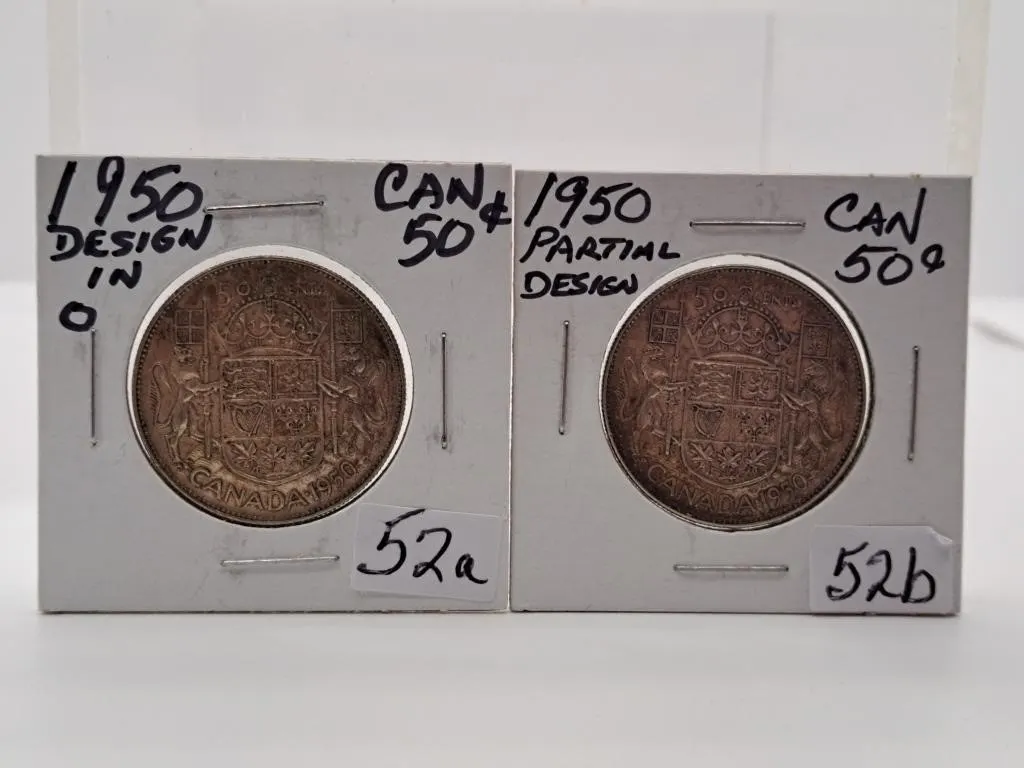 Pair of 1950 Canada 50 Cent Pieces. One has a