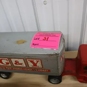 TG&Y box van toy with Tonka tractor
