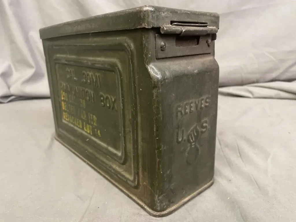 Vintage US Army .30 cal. M1 metal ammo box.