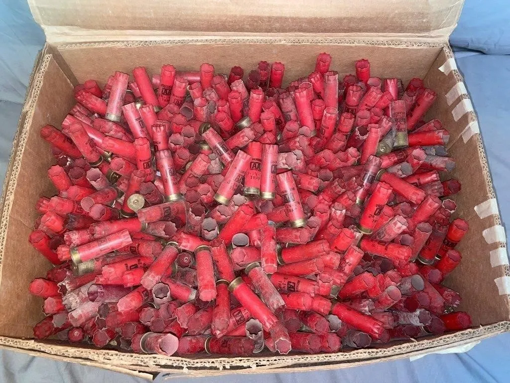 Large box full of vintage red Winchester AA Trap
