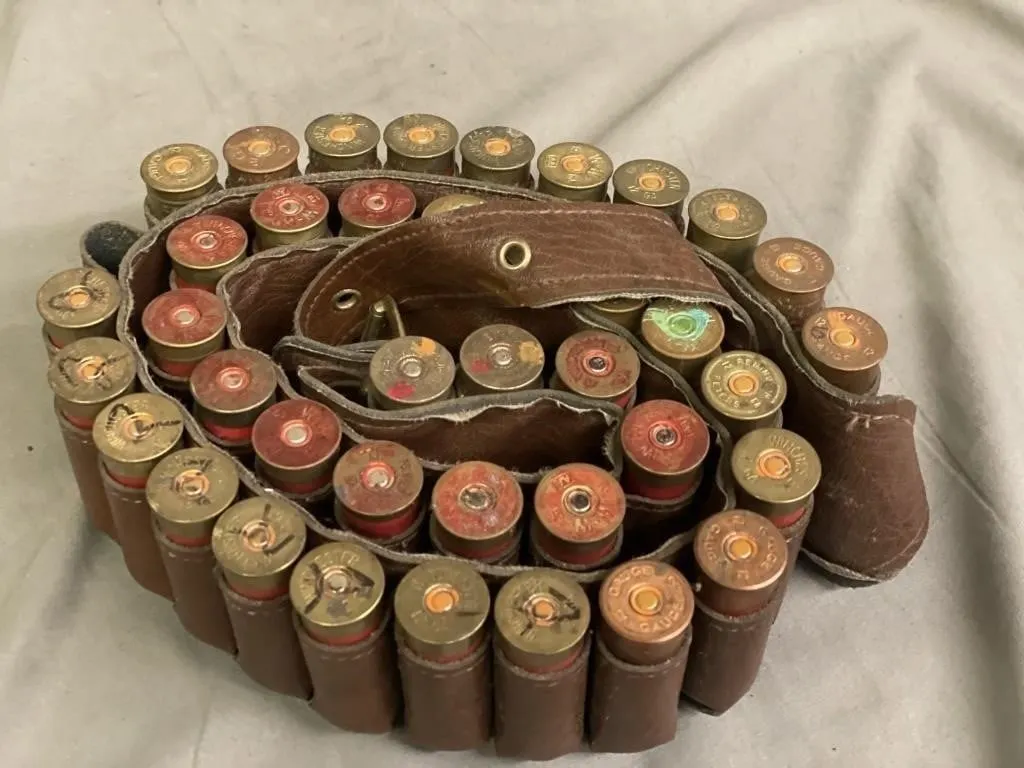 Shotgun shell belt with 39 assorted 12 ga. rounds.