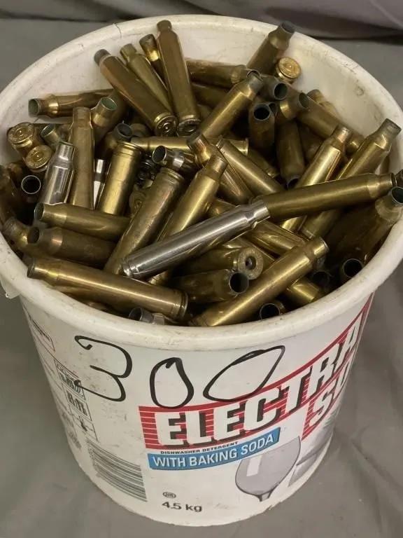 Pail of approx. 5.5kg of .300 cal. brass.