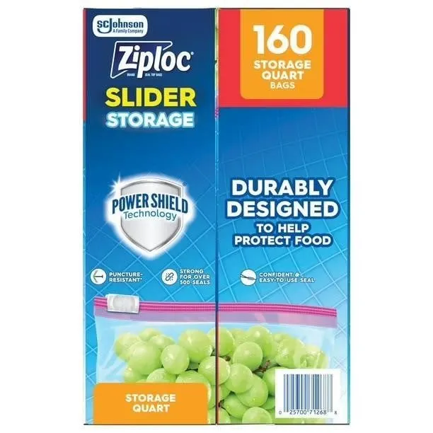 Ziploc Power Shield Quart Storage Slider Bags