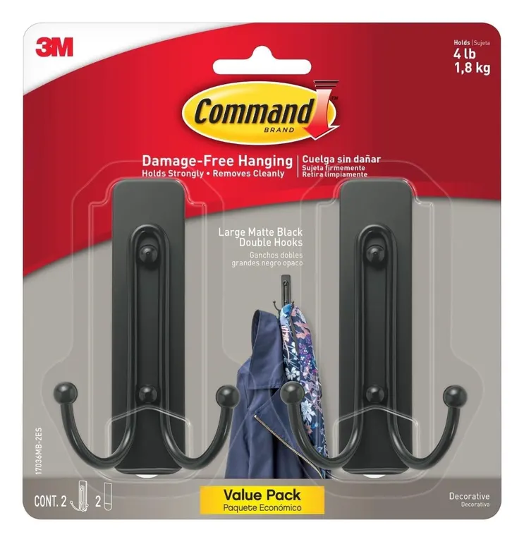 Command Large Matte Black Utility Hooks 2pk