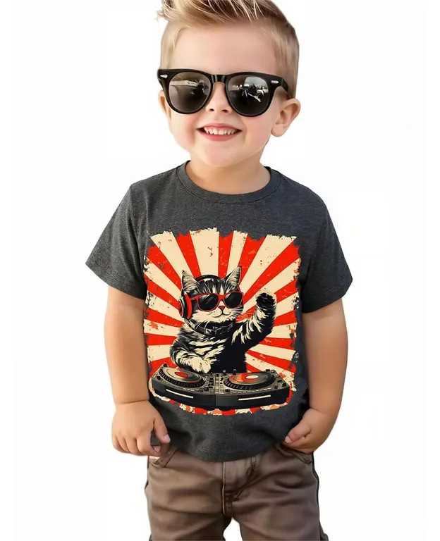 Lovekider DJ Cat T-Shirt Boys 3T Dark Gray