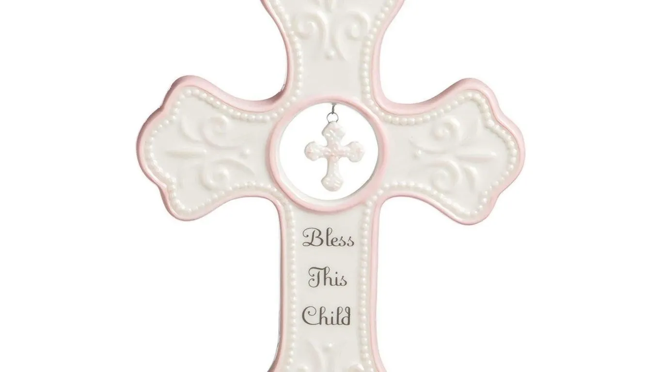 DEMDACO Bless This Child Porcelain Wall Cross 7x5