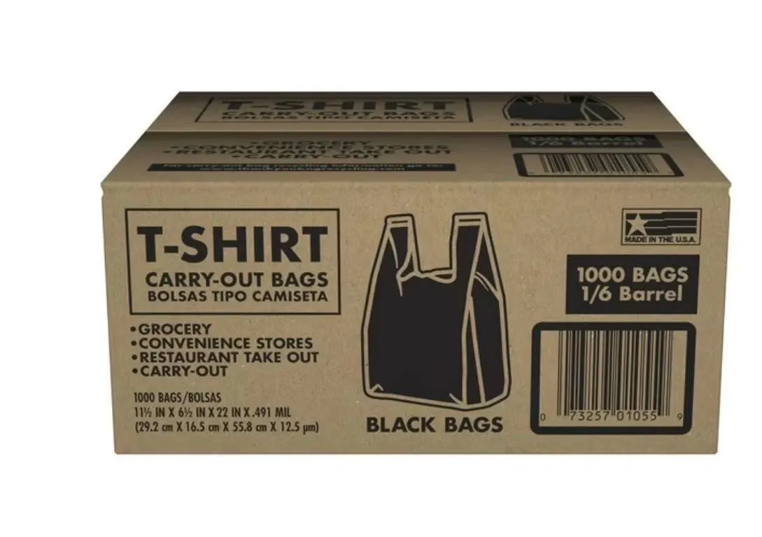 Black T-Shirt Carryout Bags 11.5 x 6.5 x 22
