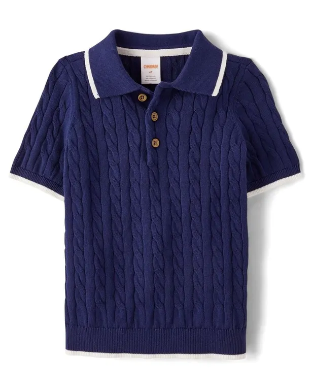 Gymboree Boys Short Sleeve Cable Knit Polo Black 8