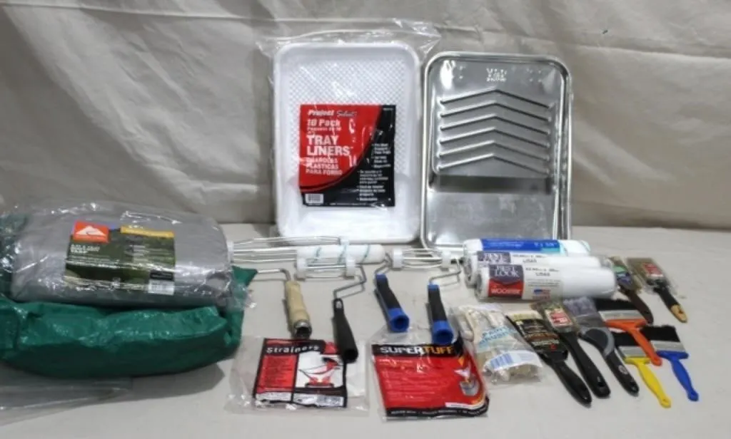 Tarps, Paint Brushes & Rollers, Tray & Tray Liners