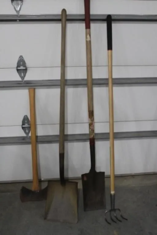 2 Shovles, Axe & 4-Tine Cultivator