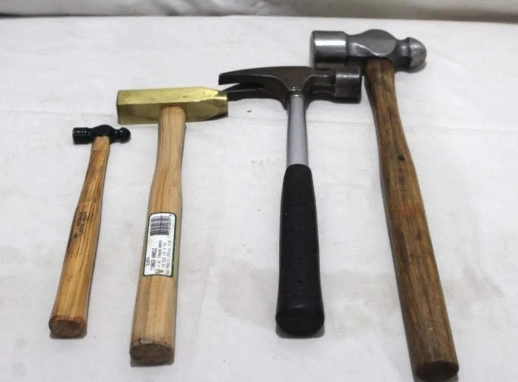 Brass Tinner's Hammer & 3 Various Hammers