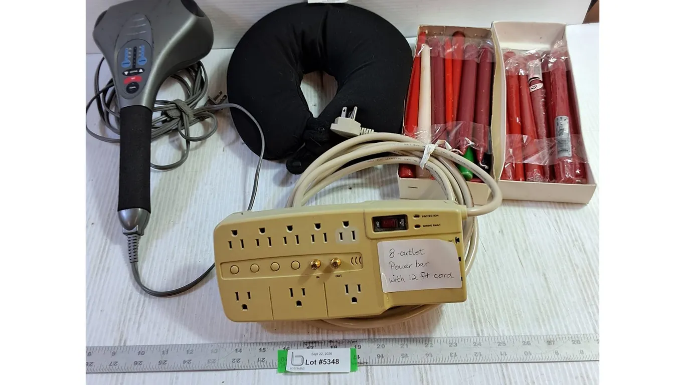 Bulk Candles, Head Pillow, Outlet Power Bar, Homedics Massager - Tested & Working