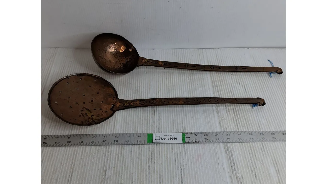 Antique Copper Ladle and Slotted Spoon