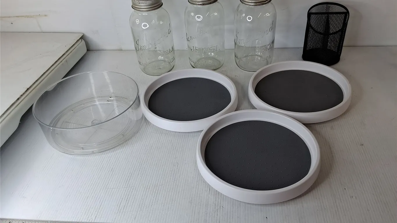 (3) Canning Jars 9", (4) Lazy Susans up to 9.75" Diameter & Desk Organizer