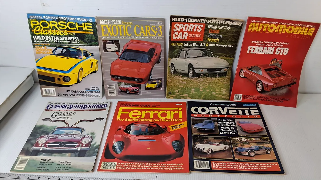 (7) Car Magazines- Ferrari, Porsche, Corvette, Misc.