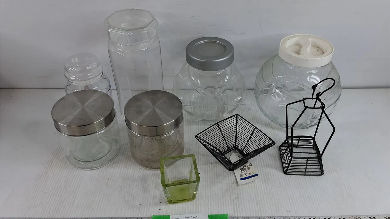 Glass Cookie Jars, Lime Glass Tea Light Holder, Misc