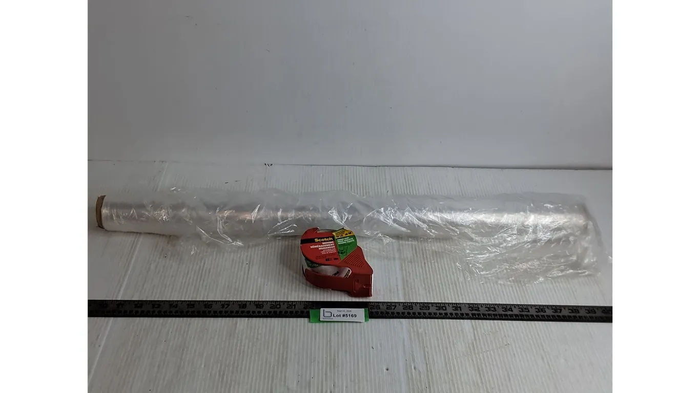 32" Roll of Plastic Film Wrap - Length Unknown, Scotch Tape Roller