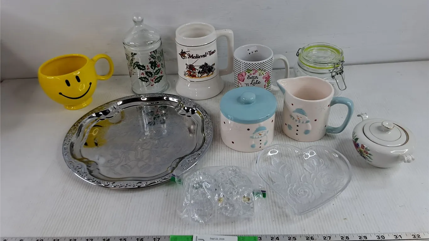 Anniversary Serving Platter, Ceramic Cream & Sugar Set, Napkin Rings, Mugs, Misc