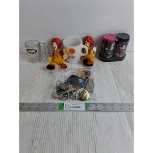 Advertising Lot-Fire King Mug and 2 McDonald's Figurines,Mini A&W Mug,Mickey/Minnie Salt/Pepper,Asso
