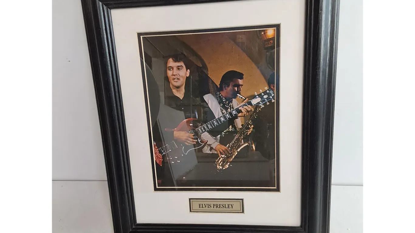 Framed Elvis Presley on Stage Photo 17" x 14"