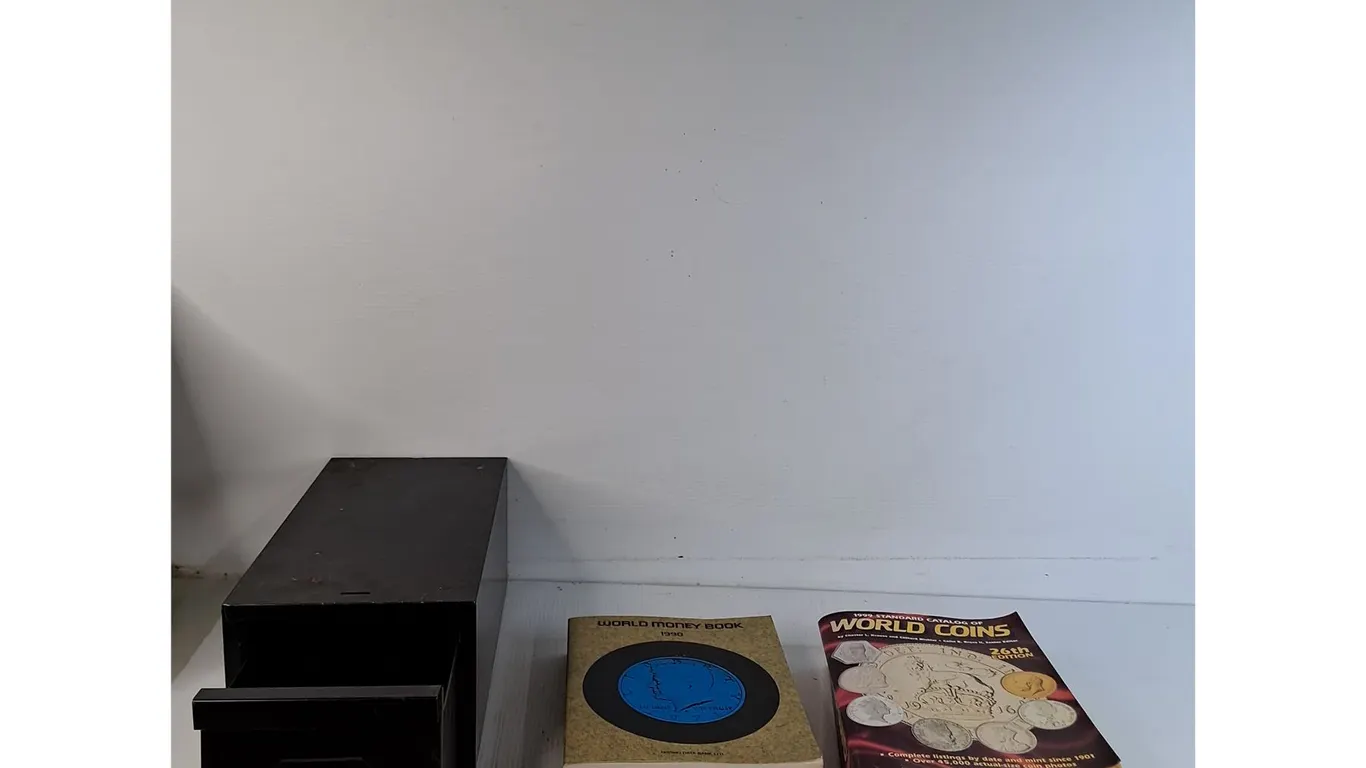 (2) Books; World Money Books & World Coin, Metal Drawer