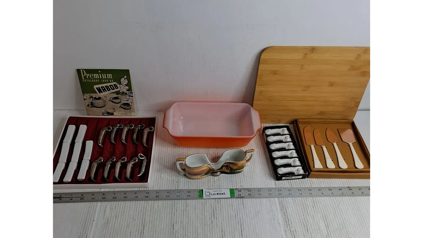Orange Fire King Casserole,Asst'd Spoon Rests,Noritake Condiment Holder,Nabob 1959-60,Copper Charcut
