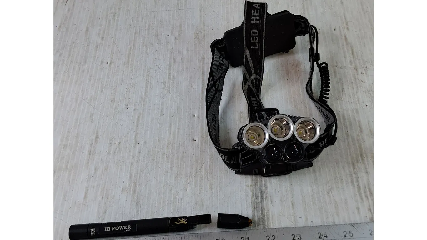 LED Headlamp Untested As-Is and Browning Hi Power 85L Ansi LED Flashlight