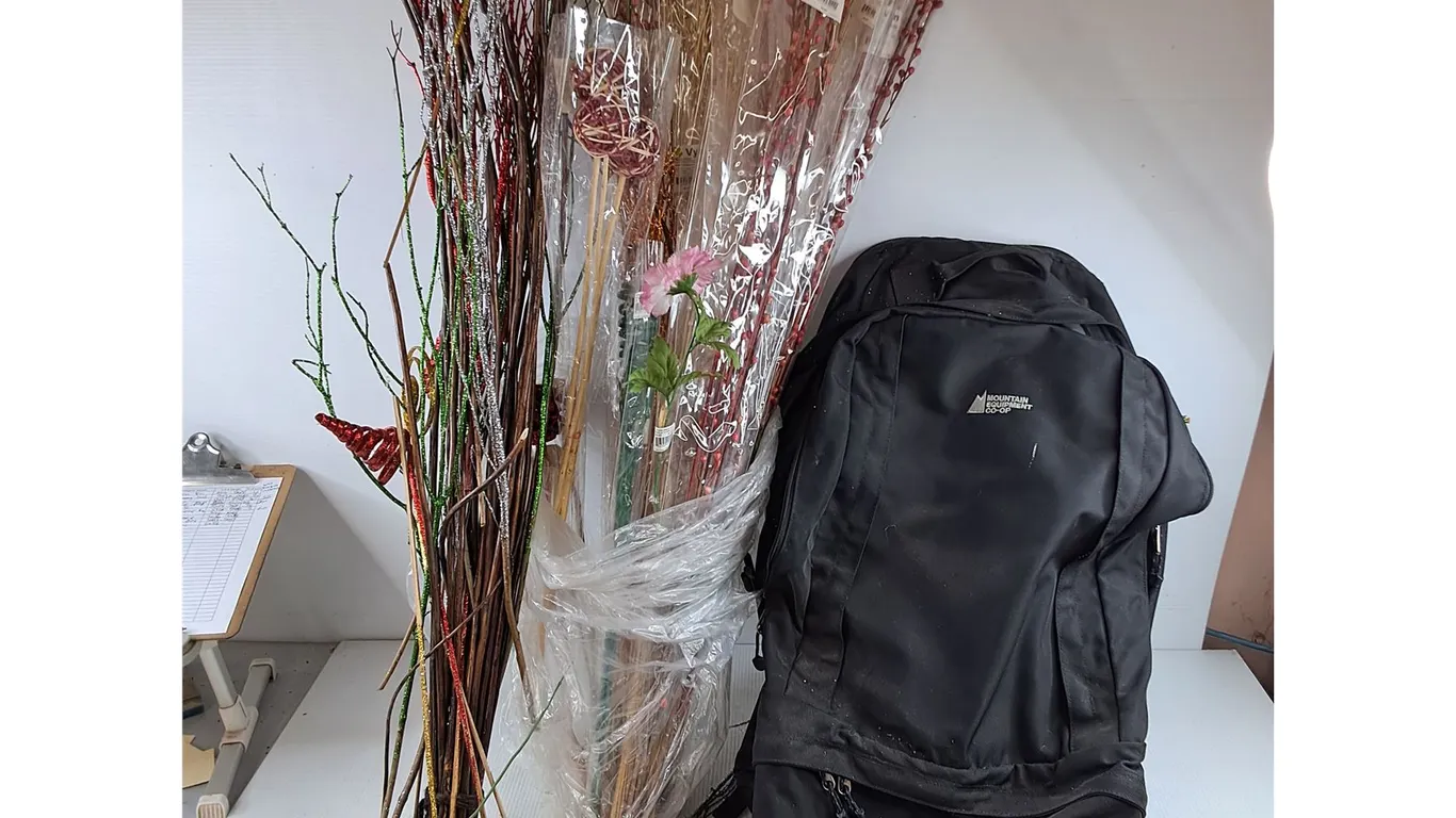 *Christmas Home Decor & Mountain Equipment Co Op Travelers Backpack 27" x 15" x 7", PICKUP ONLY