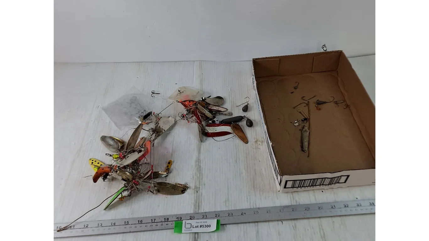 Assorted Fishing Hooks and Lures, All Tangled Via Line As-Is