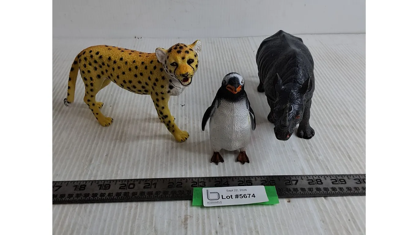 (3) Animal Planet Toys - Rhino, Cheetah, Penguin