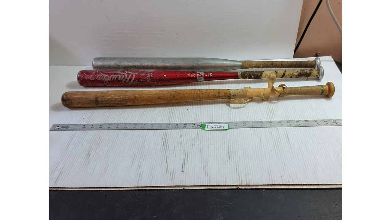 (3) Baseball Bats - Two Metal, One Wooden - 34" Length, Pickup Preferred