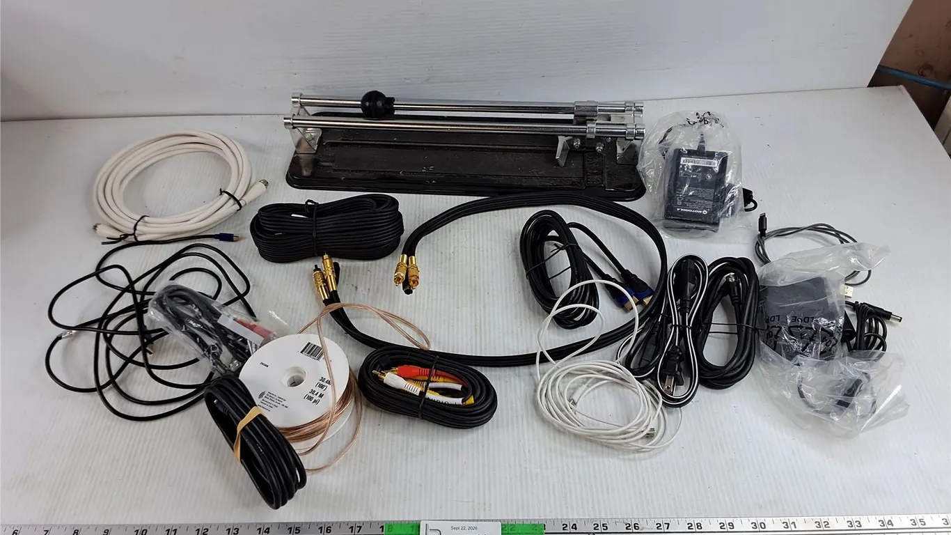 Tile Cutter & Assorted TV Cables, HDMI, Power Cords