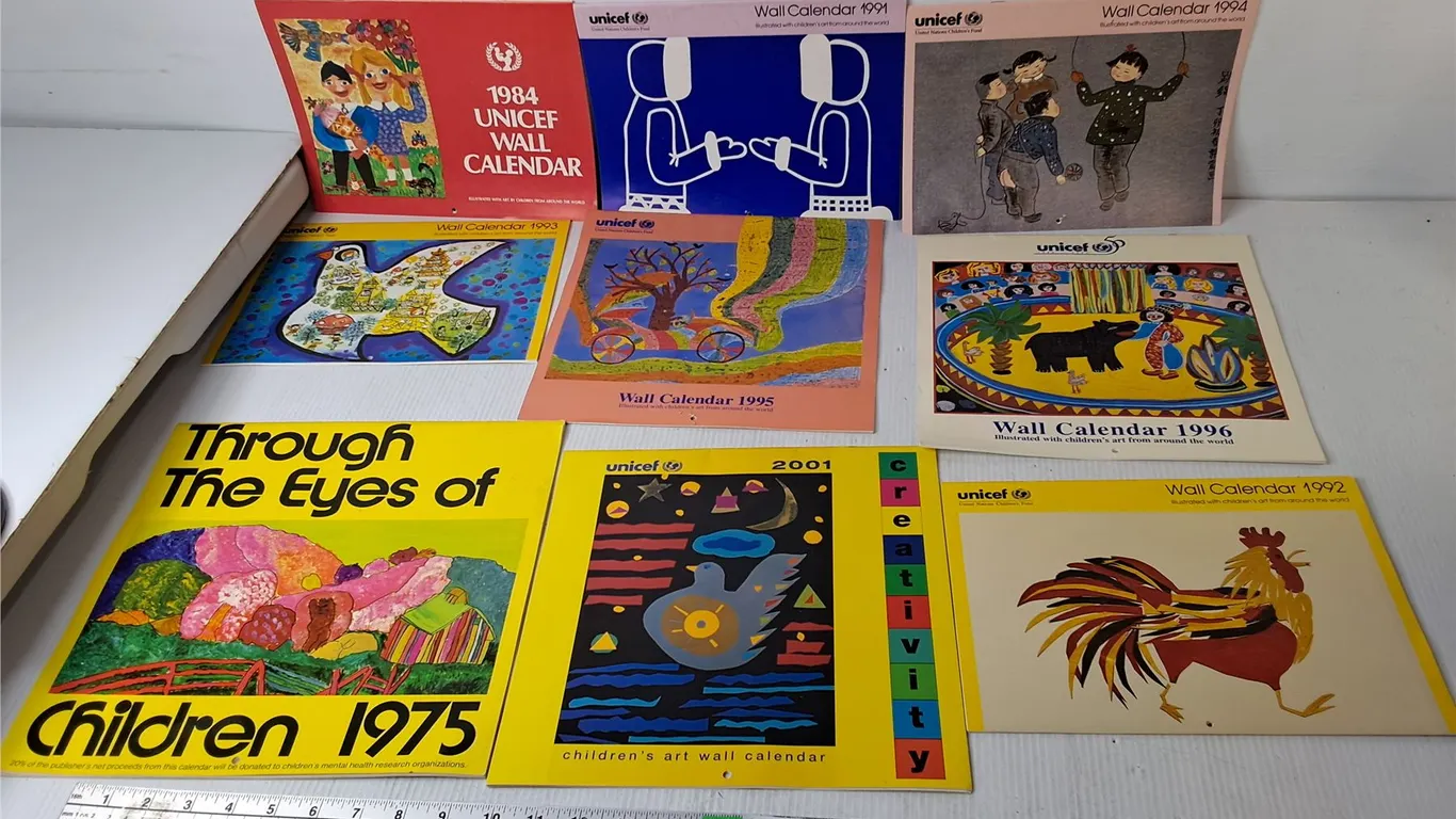 (9) Unicef Wall Calendars 1975-2001