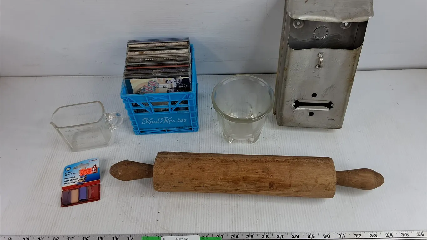 Rolling Pin, Plastic Sticky Tabs, Measuring Bowl & Pitcher, Kool Krate, CDs, Misc