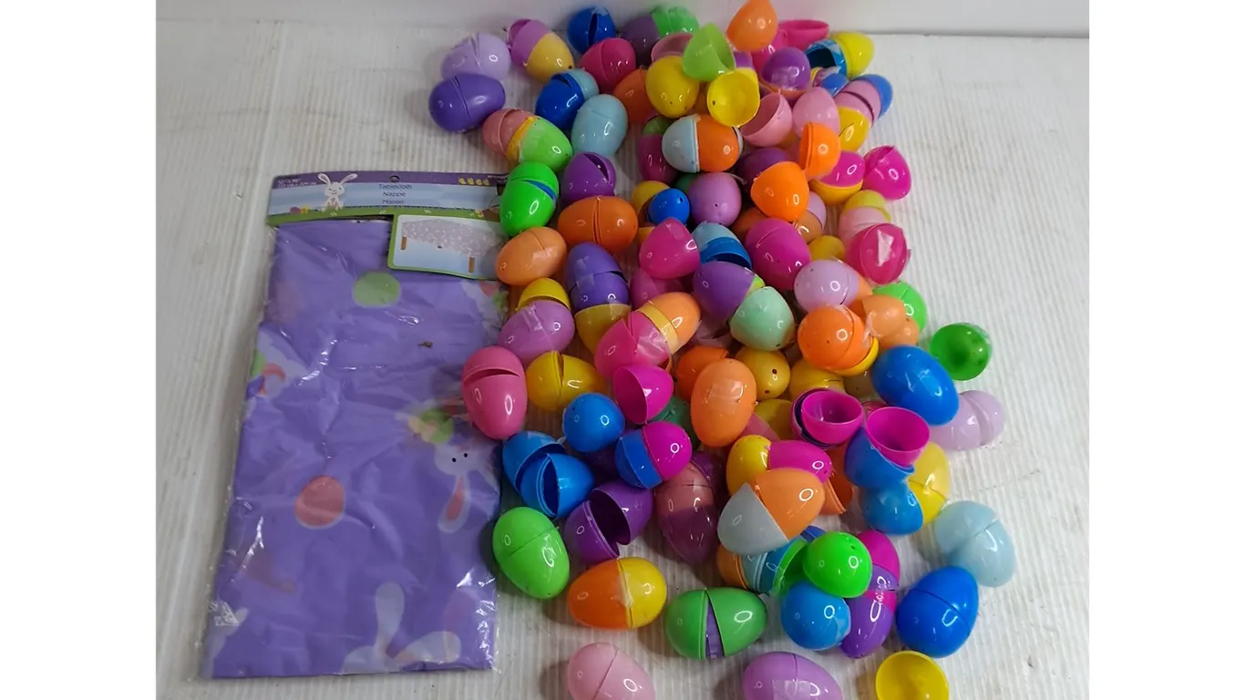 Sealed Easter 52x90" Table Cloth, Bulk Easter Egg Containers