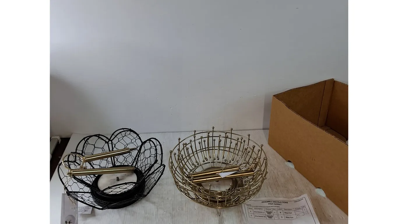 (2) 2-Tier Metal Fruit Baskets with Assembly Instructions