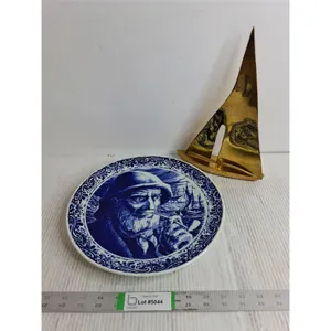 Delft-Boch Freres Belgium Plate Featuring Old Sailor, Brass Sailing Ship
