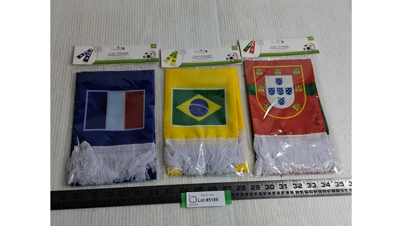 (3) Fan Edition Flag Scarves - France, Brazil, Portugal