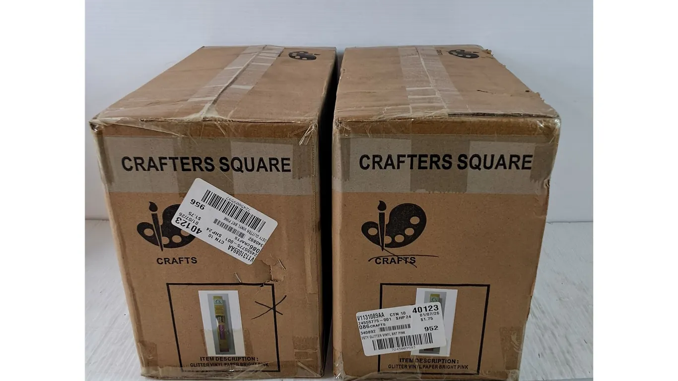 (2) Crafter's Square Boxes with 24 Packs of Glitter Vinyl Paper Bright Pink