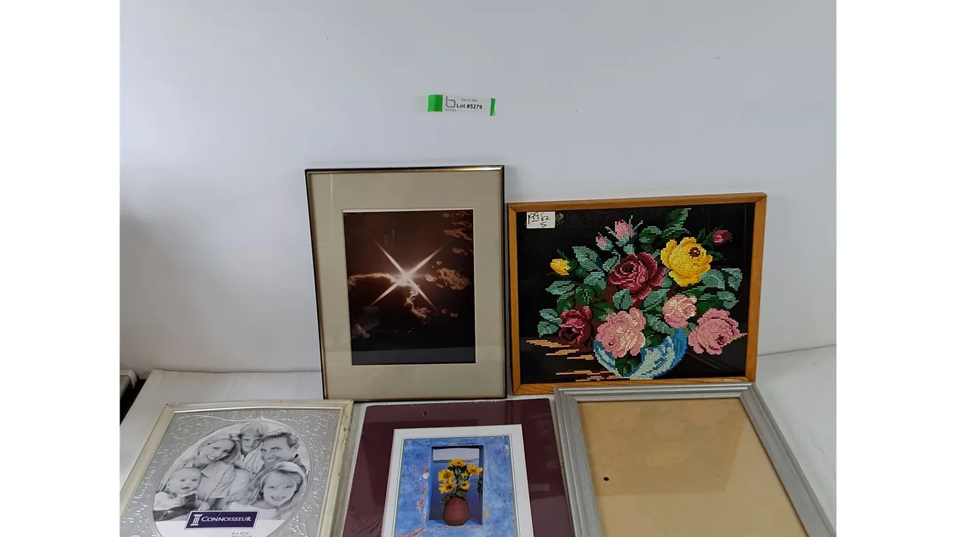Picture of Sun & Clouds, Dot Painting of Flower Pot, Painting Print of Flower Vase, (2) Picture Fram