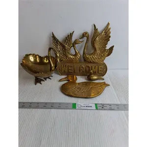 (4) Pieces of Brass Birds-Duck,Swan Bowl,Duck Trivet and Welcome Sign