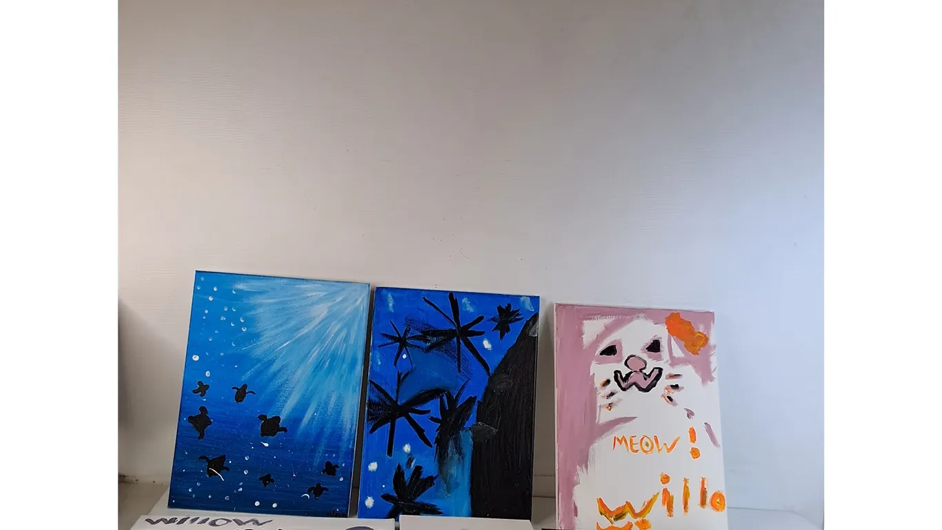 (5) Children Canvas Painting, (1) Framed Photo