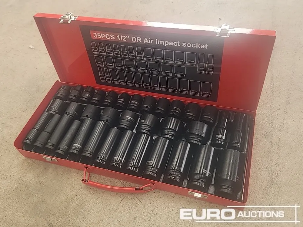 Unused 35 Piece 1/2" Drive Air Impact Socket Set, Steel Case
