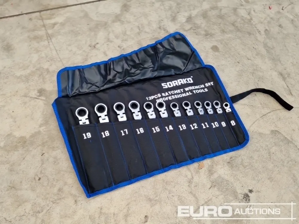 Unused 12pcs Flexible Ratchet Spanner Set, 8-19 mm