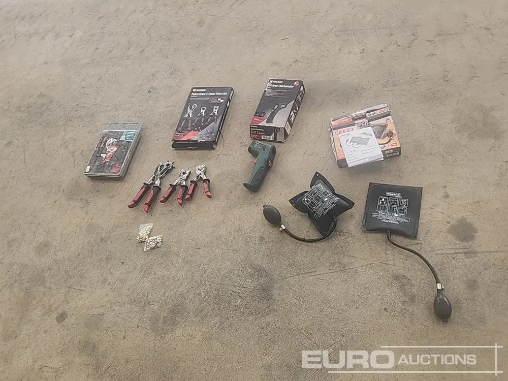 Unused Infared Thermometer, Air Wedges, Eyelet Punches, Electrical Tester Set (4 of)